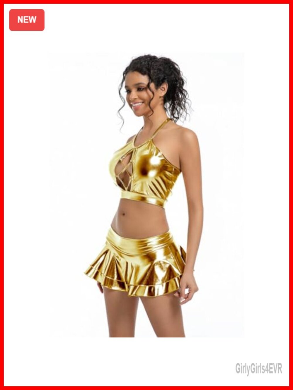 Metallic Pleated Mini Skort Low Rise Ruffle Skater Club Rave Dance - Picture 3 of 6